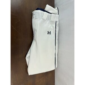 Under Armour Youth XL Baseball Pants White w/ Navy Piping HeatGear Stretch YXL